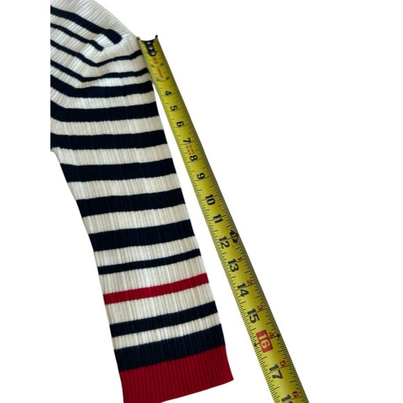 Ladies Navy Red Size L Knit 3/4 Sleeve Long Round Neck Sweater Stripe Dress Barn - Picture 8 of 8